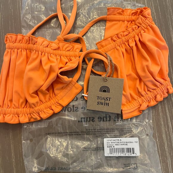 NWT Free People X Toast Signature Ruffle Bandeau Top in NECTARINE Size Small - Picture 5 of 5